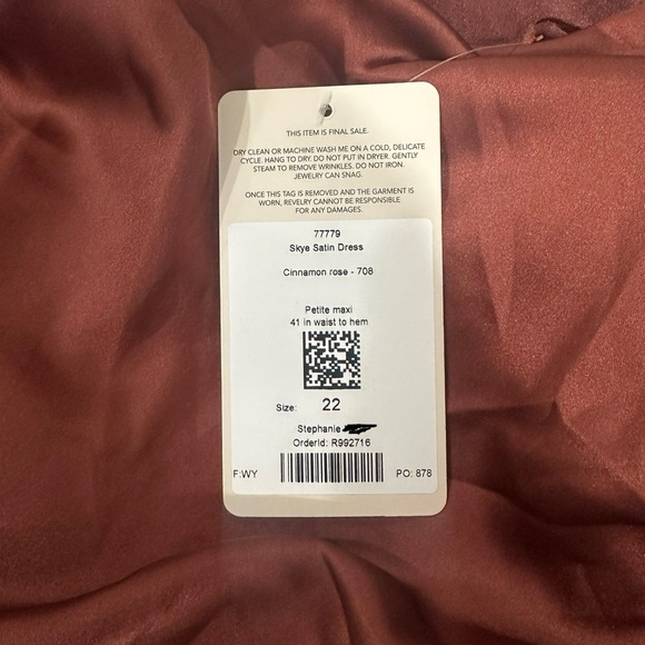 NWT Revelry Skye Satin Cinnamon Rose Bridesmaid Dress (Petite length) - Picture 5 of 5